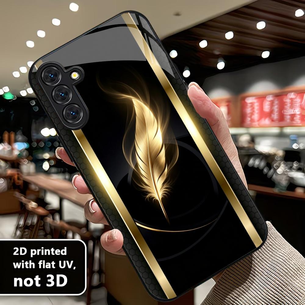 Phone Cases Quad Lock - Блестящий золотой чехол с перьями для