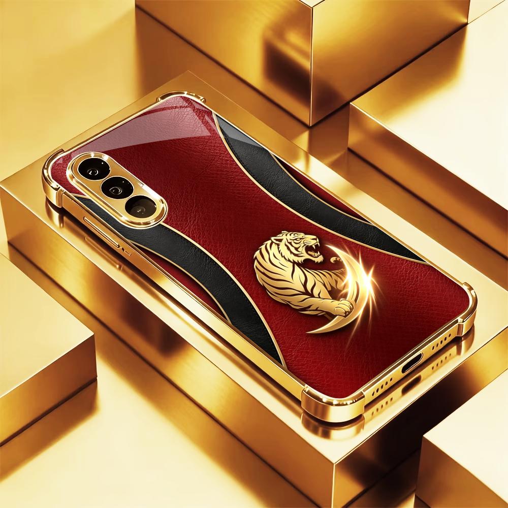 Phone Cases Quad Lock - Роскошный модный золотой чехол с тигром
