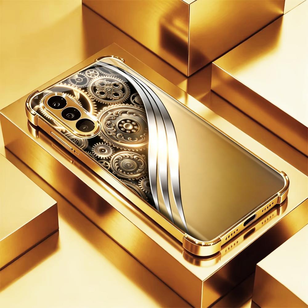 Phone Cases Quad Lock - Изысканный винтажный золотой чехол-накладка с шестигранной