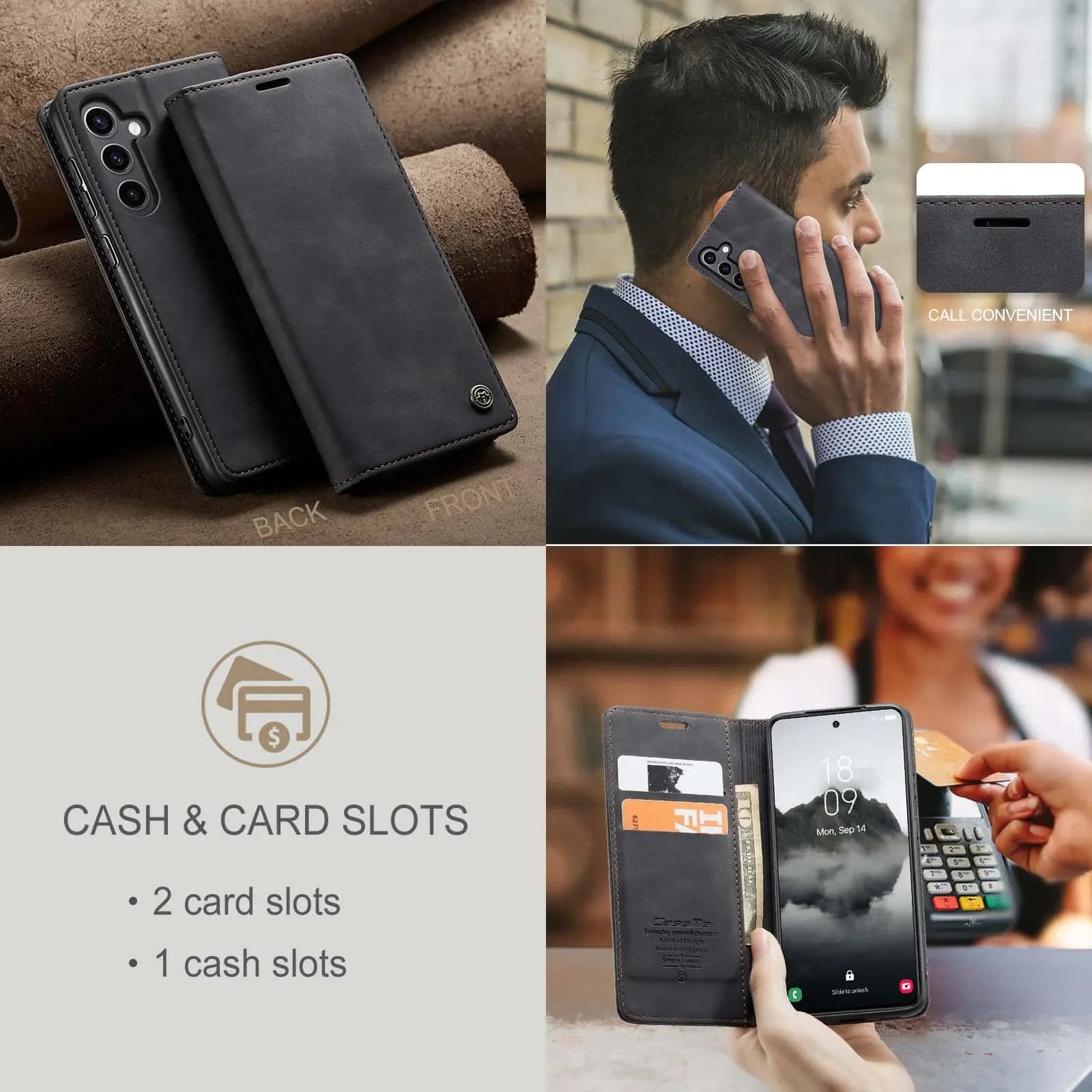 Leather Folio Wallet Case - Ретро-кожаный чехол-флип для Samsung Galaxy S24