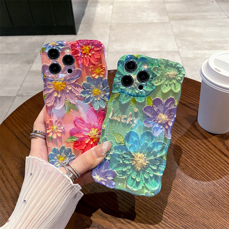 Phone Cases Drawing - Ретро синий свет, картина маслом, цветы,