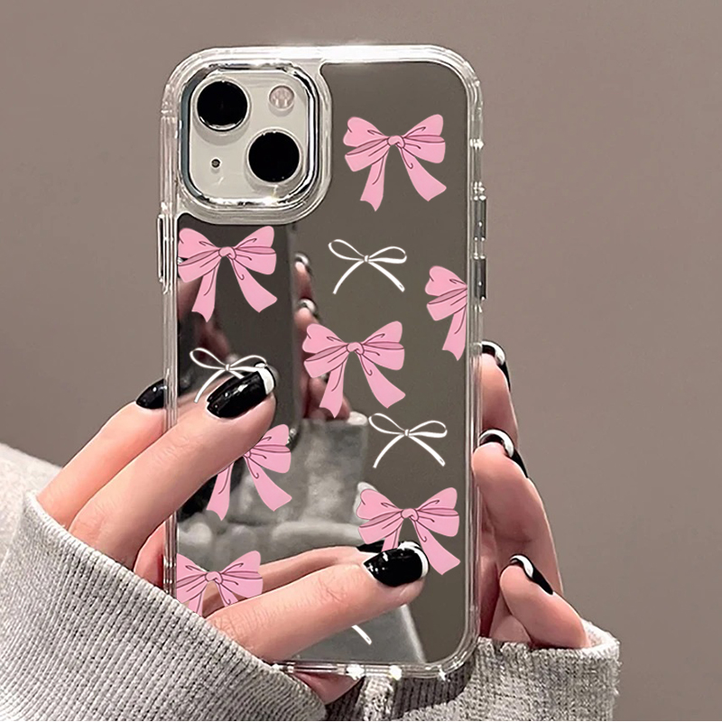 Phone Cases Pink - Милый розово-черный чехол-зеркало с бантом для